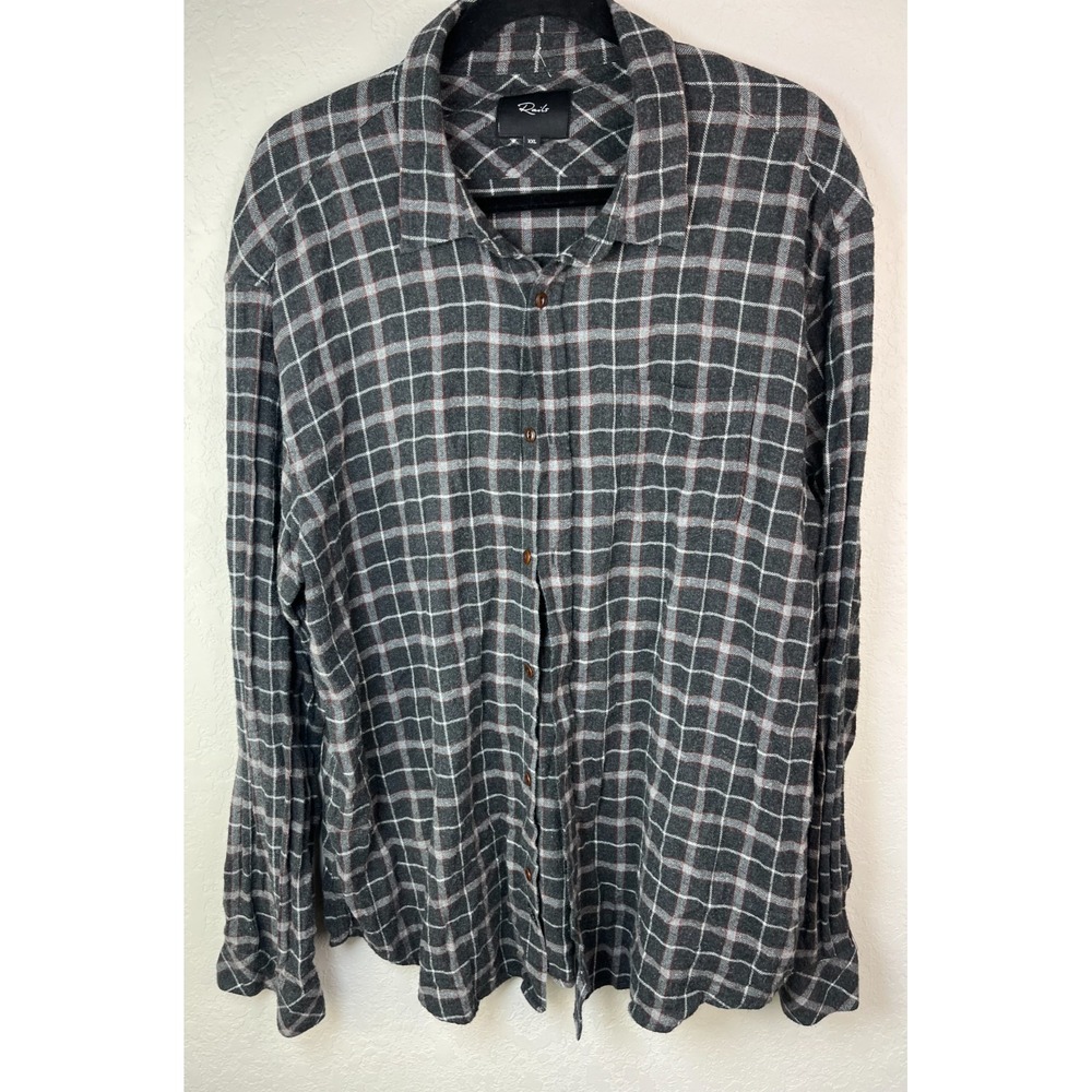 Rails Men's XXL Flannel Button-Up Shirt Gray‎ Black Red Windowpane Plaid Soft